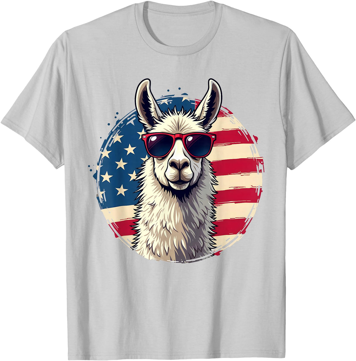 Funny Llama Alpaca Animal Lover Gifts Clothing Llama Alpaca American Flag USA Patriotic T-Shirt - Silver Grey