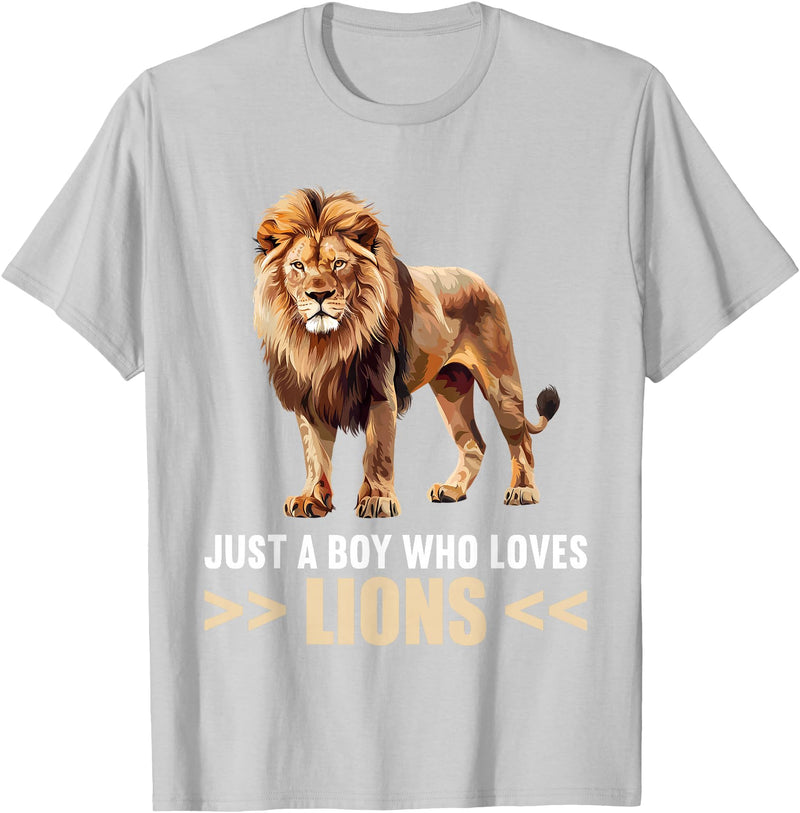 Lions Lion Lovers Shop Just a Boy who loves Lions Lion T-Shirt - Silver Grey