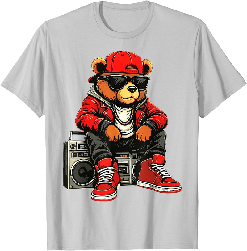 Funny Hip Hop Music lover Hip Hop Teddy Bear Rap Music T-Shirt - Silver Grey