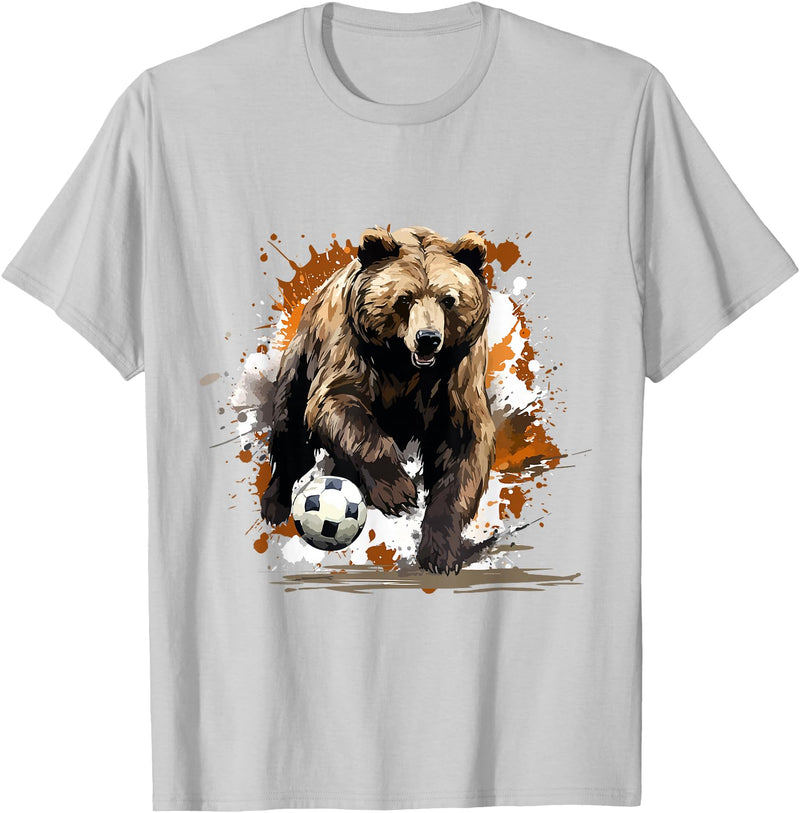 Passion For Sports Style Bear Playing Soccer Sports Team | Animal T-Shirt - Silver Grey