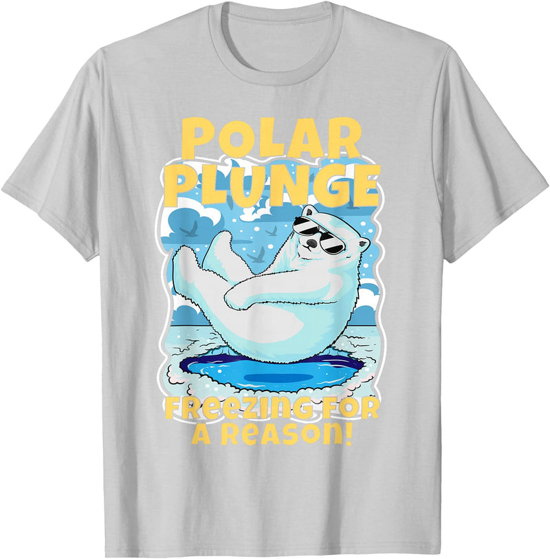Ice Cold New Years Arctic Iceberg Freeze Swim Team Polar Plunge Freezing For A Reason! Cool Polar Bear Swimming T-Shirt - Silver Grey