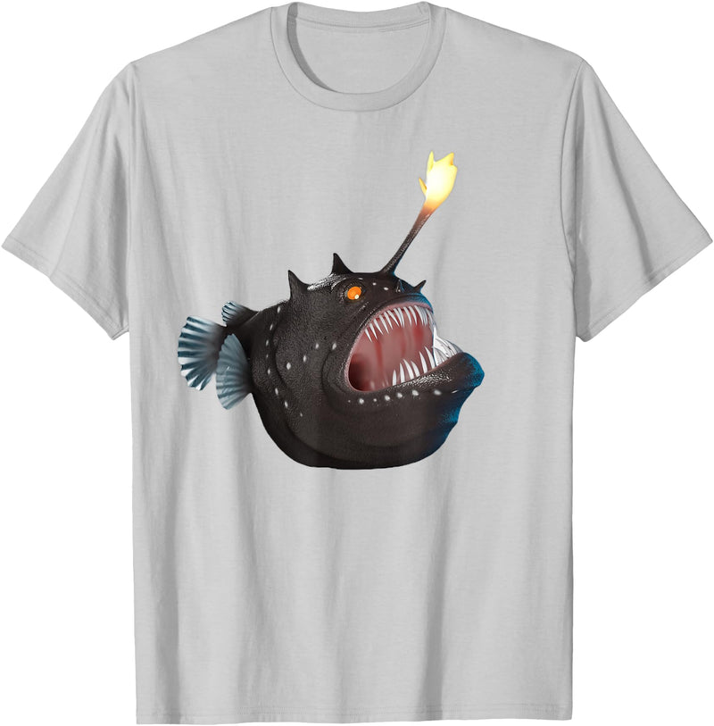 click here for better realistic Animals tees realistic Anglerfish Creatures Deep Sea Monster Angler Fish T-Shirt - Silver Grey
