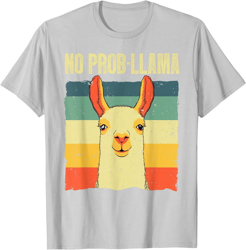 Funny Llama Gift Llama Lover Accessories & Stuff Cool Llama for Men Women No Prob Llama Alpaca Farming Animal T-Shirt - Silver Grey