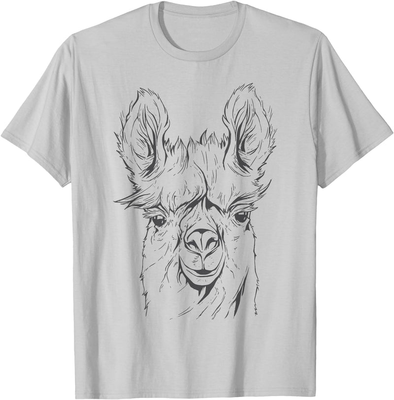 Funny Llama Alpaca Animal Lover Gifts Clothing Llama Alpaca Line Art T-Shirt - Silver Grey