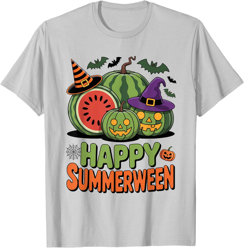 Summerween Watermelon Jack O Lantern Gifts Halloween Jack O Lantern Summer Happy Summerween Watermelon T-Shirt - Silver Grey