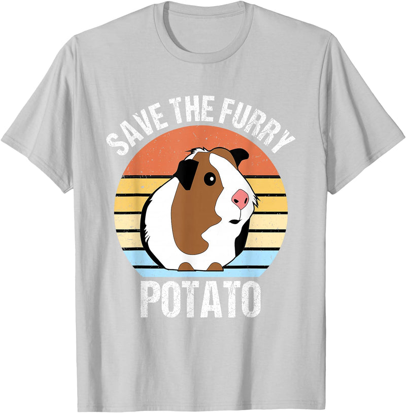 Vintage Guinea Pig Shirts and Gifts Save The Furry Potato Funny Guinea Pig T-Shirt - Silver Grey