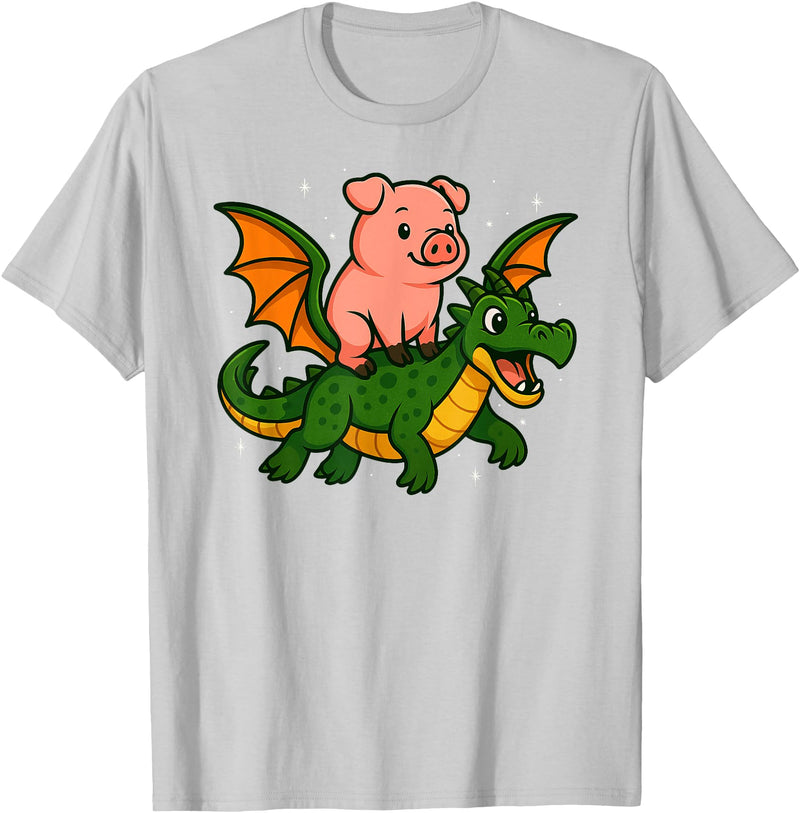 PigAxis1 Pig Animal Lover Dragon Riding Zoo Day Boys Girls Kids T-Shirt - Silver Grey