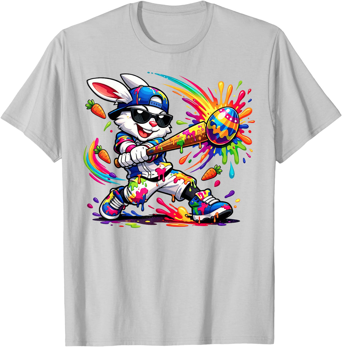 Funny Dripping Drip Rabbit Bunny Baseball Easter Men Boy Kid T-Shirt in Silver Grey
