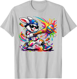 Funny Dripping Drip Rabbit Bunny Baseball Easter Men Boy Kid T-Shirt in Silver Grey
