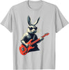 Rabbit Bunny Wearing Sunglasses Playing Guitar Musician T-Shirt in Silver Grey