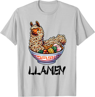 Alpaca LLama Lama Llamen Ramen Chinese Food Llamen Noodles Chinese Food Alpaca Llama Lover T-Shirt - Silver Grey