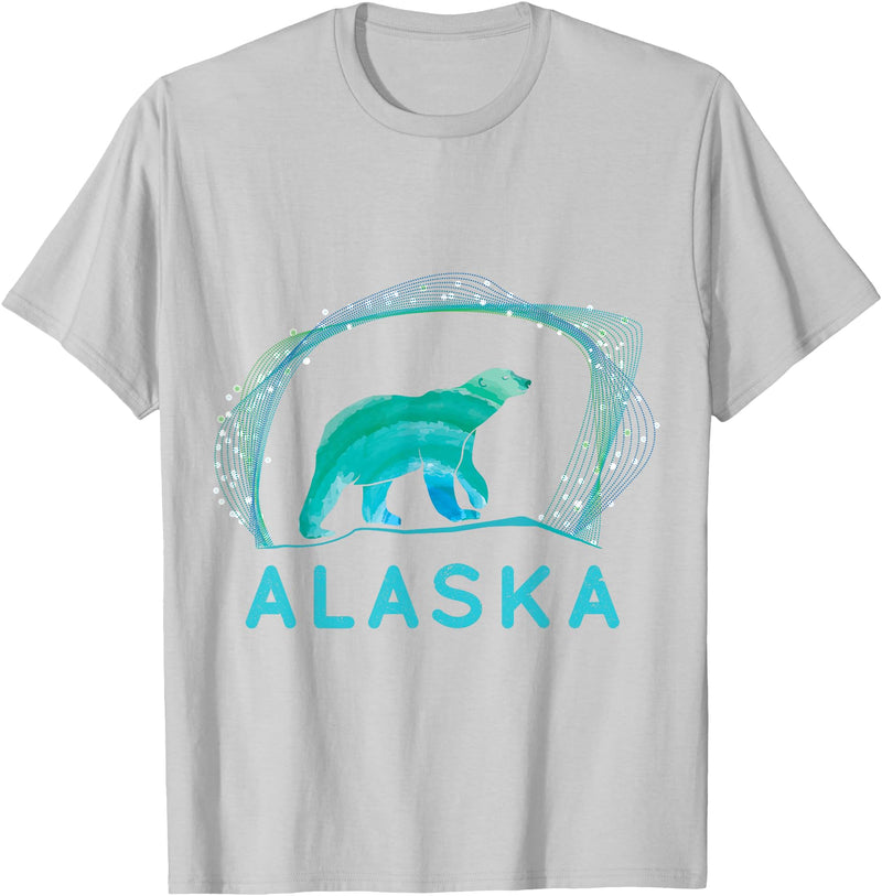 Funny Polar Bear Alaska Day Northern Light Gift Alaska Polar Bear with Polar Lights and Stars T-Shirt - Silver Grey