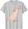 Watercolor Pink Pig With Floral And Butterfly Farm Design T-Shirt - Silver Grey