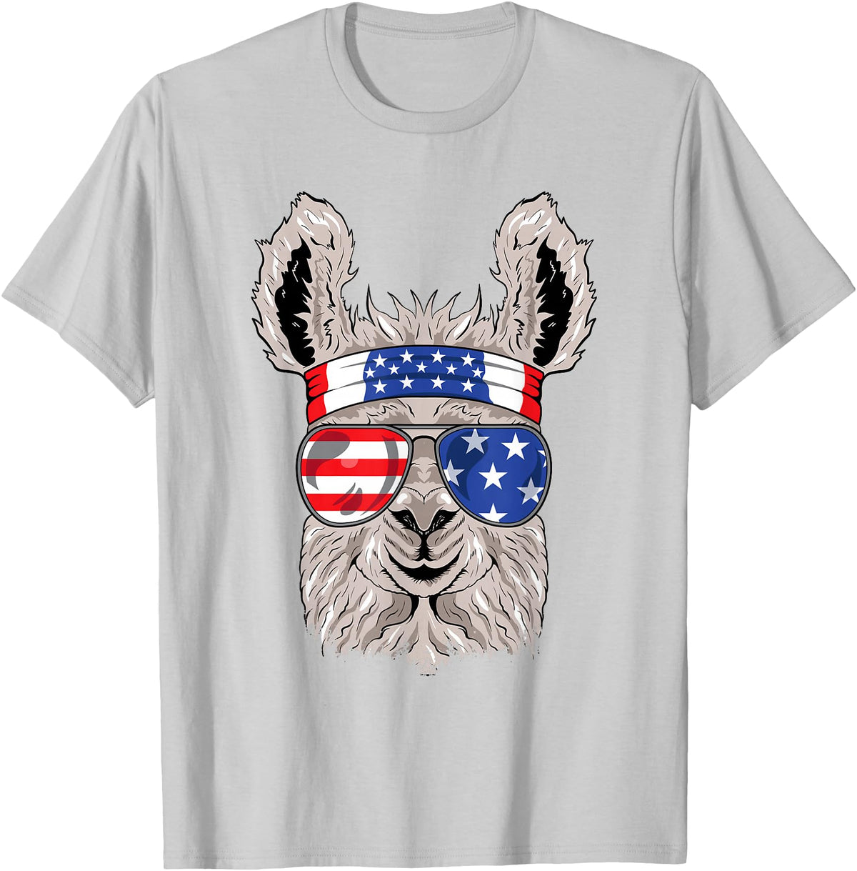 Mega USA Patriotic Animal Shirts USA Patriotic Llama Shirt - July 4th T-shirt - Alpaca T-Shirt - Silver Grey