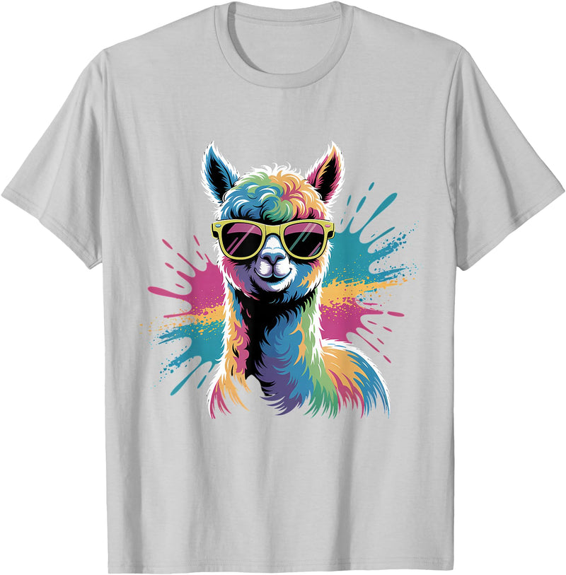 Funny Llama Lover Graphics Funny Llama Alpaca with Sunglasses Animal Graphic T-Shirt - Silver Grey
