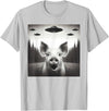 Funny Pig Selfie With UFOs Funny Pig Selfie UFO Alien Humor Vintage Print Art Design T-Shirt - Silver Grey