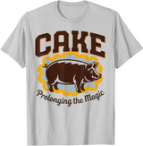 Irony Barn Club for Alt Music and Dry Humor Fans Cake Prolonging the Magic Funny Retro Pig Expression Vibes T-Shirt - Silver Grey