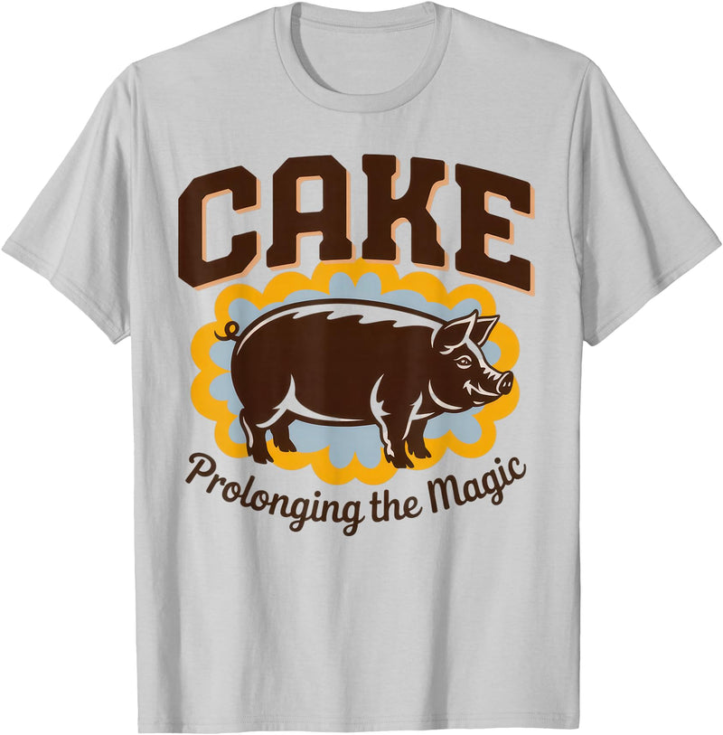 Irony Barn Club for Alt Music and Dry Humor Fans Cake Prolonging the Magic Funny Retro Pig Expression Vibes T-Shirt - Silver Grey