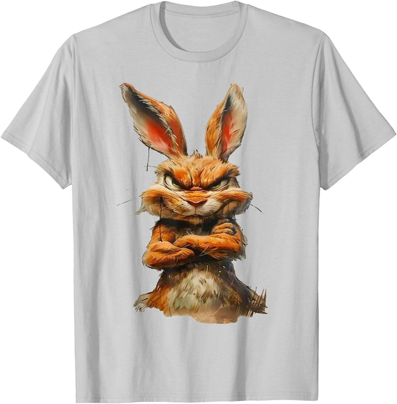 Grumpy Horror Rabbit T-Shirt in Silver Grey