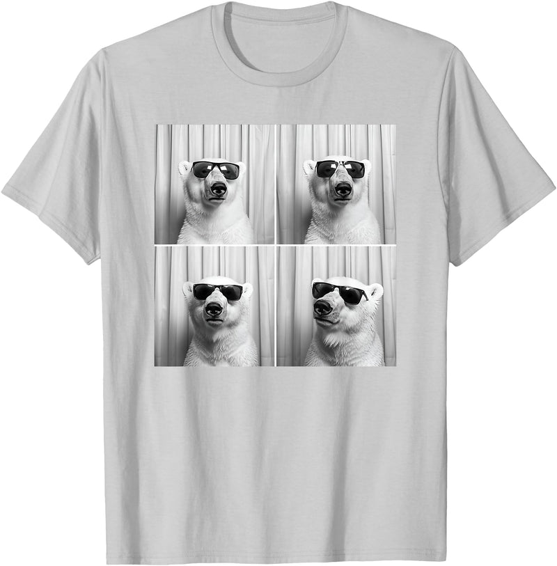 Arctic Polar Bear Face Photography Men Women Kids Cool Polar Bear With Sunglasses Funny Zoo Animal Selfie T-Shirt - Silver Grey