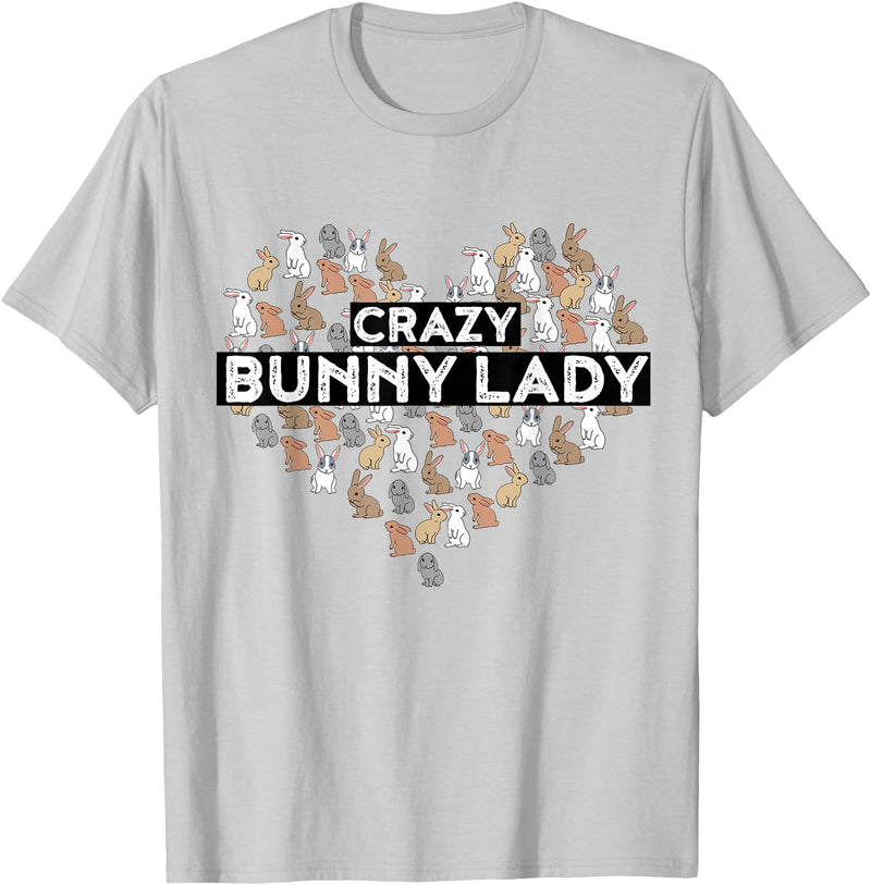 Crazy Bunny Lady Funny Rabbit T-Shirt in Silver Grey