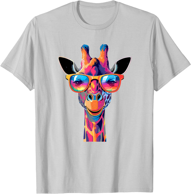 Colorful Giraffe Sunglasses Funny Giraffe Sunglasses T-Shirt - Silver Grey