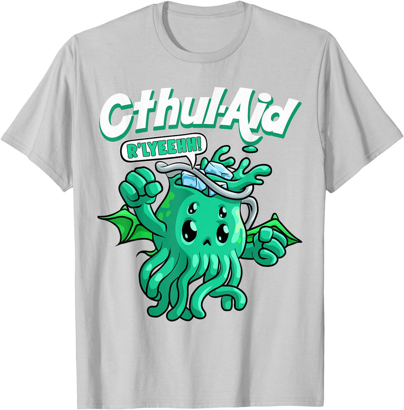 Funny Horror Apparels Cool Cthulhu Aid Funny Cthulhu R'lyeehh Cute Meme Halloween T-Shirt - Silver Grey