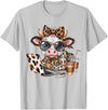 Cute Highland Cow Coffee Addict Cute Cow Leopard Coquette Coffee Lover Girls Women T-Shirt - Silver Grey