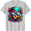 Funny Teddy Bear Lovers Colorful Hip Hop Teddy Bear Sunglasses Rap Music T-Shirt - Silver Grey