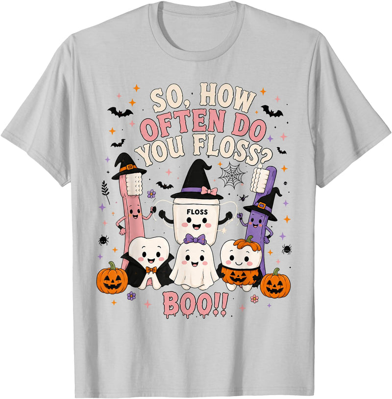 Funny Dental Dentist Halloween Tees How Often Do You Floss Funny Halloween Dentist Dental T-Shirt - Silver Grey