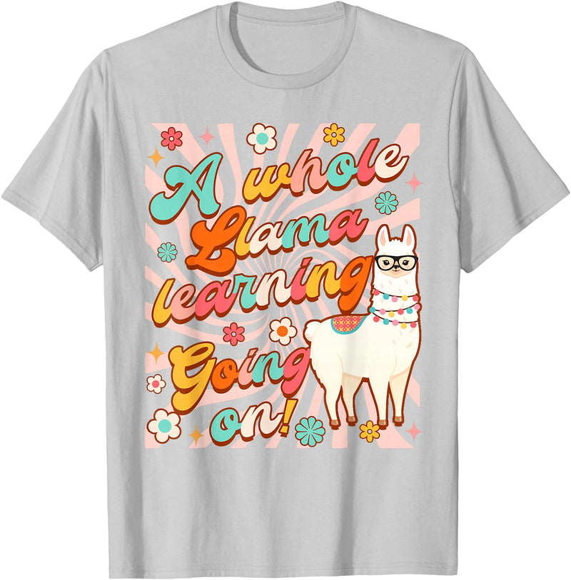 Llama Alpaca Whole Llama Learning Going On Llama Alpaca Teacher Teaching Whole Llama Learning Going On T-Shirt - Silver Grey