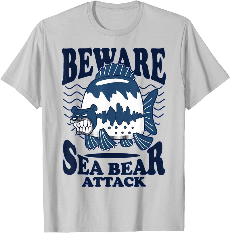 River Beautiful Day Beware Sea Bear Attack T-Shirt - Silver Grey