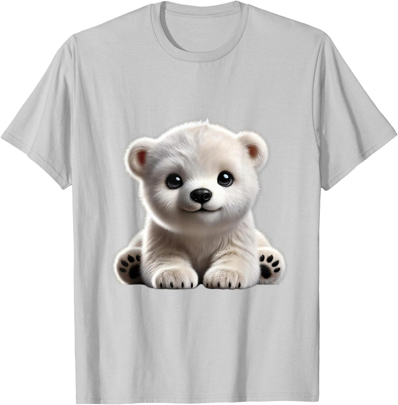 Just Sweet Designs Cute Polar Bear Cub Design T-Shirt, Small, Black - Silver Grey