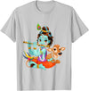 Clever Witty Designs Hindu god Lord Shri Krishna with a Cow and a Bird T-Shirt - Silver Grey
