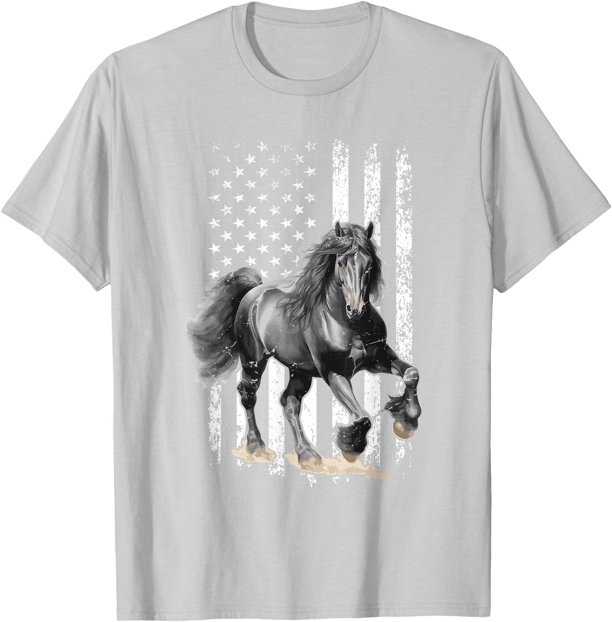 Friesian Design USA Flag Horse Relax it´s a Friesian T-Shirt - Silver Grey