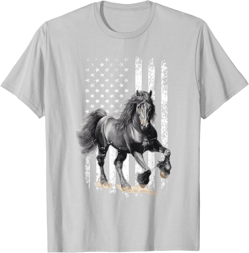 Friesian Design USA Flag Horse Relax it´s a Friesian T-Shirt - Silver Grey