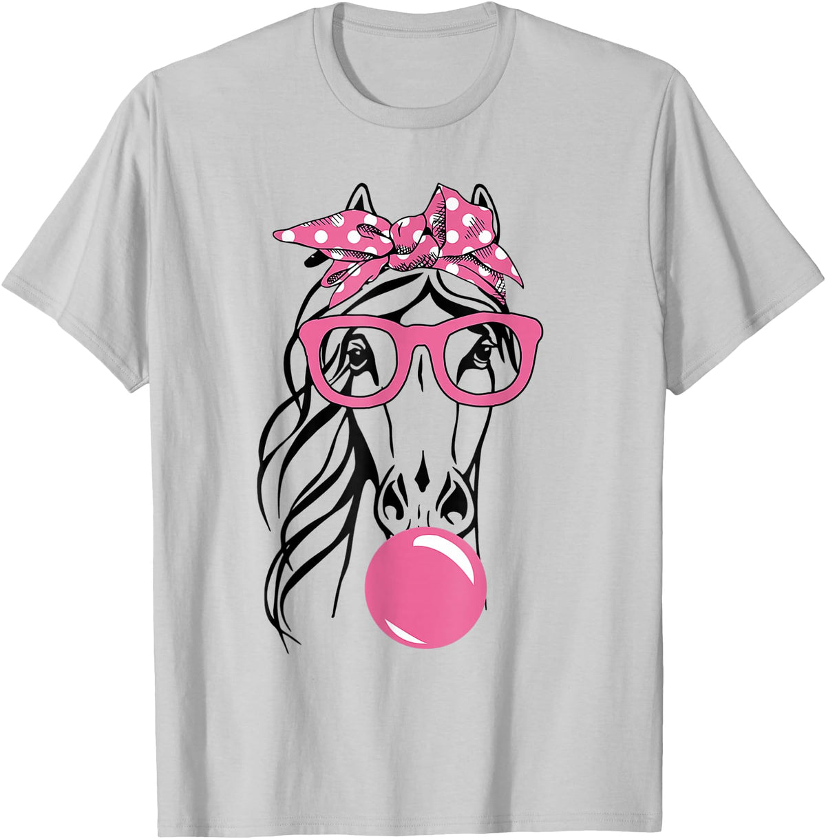 Funny Horses Lover Ladies Cute Horse Bandana Headband Glasses T-Shirt - Silver Grey