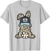 Funny Bunny Camouflage Egg Hunter Rabbit Happy Easter Trendy T-Shirt in Silver Grey