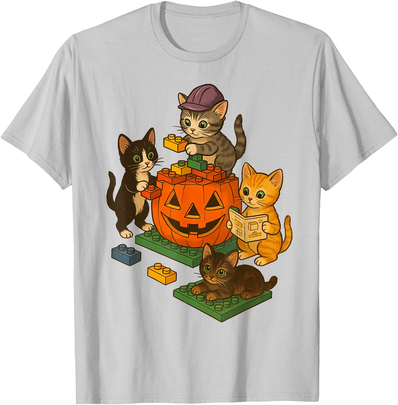 Cat Pumpkin Halloween Spooky Season Vintage Cute Cat Pumpkin Master Builder Halloween Spooky Season T-Shirt - Silver Grey