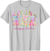Funny Bunny Three Rabbits Eggs Happy Easter Tie Dye Trendy T-Shirt in Silver Grey