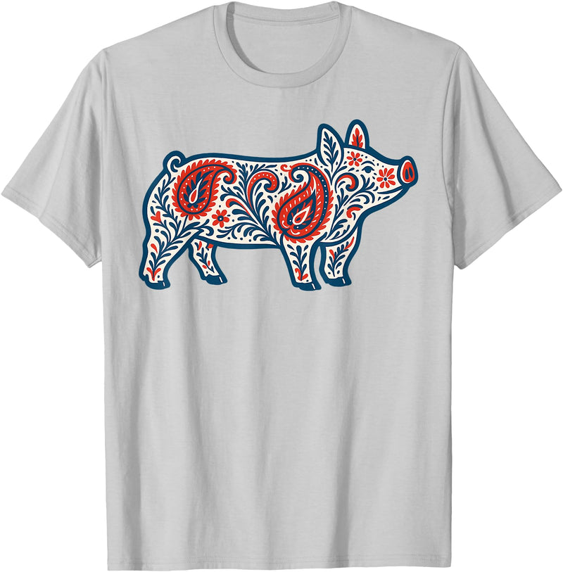 Aztec Show Pig Livestock Animal Lover Aztec Show Pig Livestock Pig Breeder Stock Show Mom Pig T-Shirt - Silver Grey