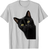 Curious Cat Collective Funny Black Cat Peekaboo Portrait Peeking Halloween Cat T-Shirt - Silver Grey