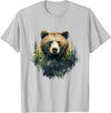 Bear Forest Animal Art Portrait Forest Artwork Wildlife T-Shirt - Silver Grey