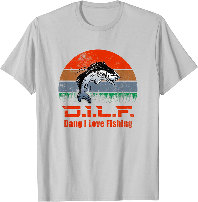 Dang I Love Fishing - D.I.L.F. D.I.L.F. - Dang I love Fishing | Funny Fisherman Fish Lover T-Shirt - Silver Grey