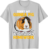 Sorry My Guinea Pig Ate My Homework Funny Pet Rodent Hamster T-Shirt - Silver Grey