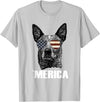 Australian Cattle Dog Patriotic Tee Gifts Merica Australian Cattle Dog with USA Flag Sunglasses Gift T-Shirt - Silver Grey