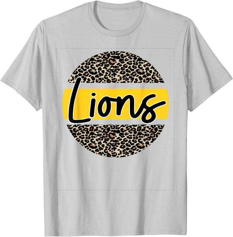 Lions School Spirit Leopard Print Yellow T-Shirt - Silver Grey