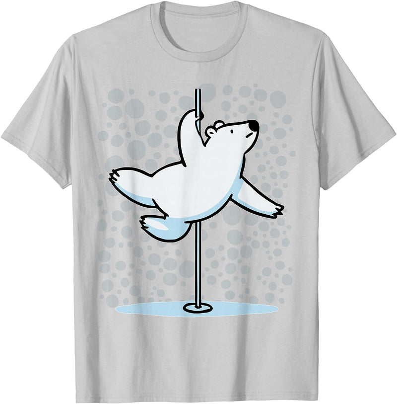 Fun Polar Bear Lover Humor Bear Dancer Stylish Tee Funny Polar Bear Pole Dancing Animal Cute Cool Wordplay Snow T-Shirt - Silver Grey