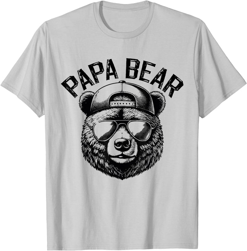Bear Face Designs Papa Bear Face Grizzly Fathers Day Bear Lover Mens T-Shirt - Silver Grey