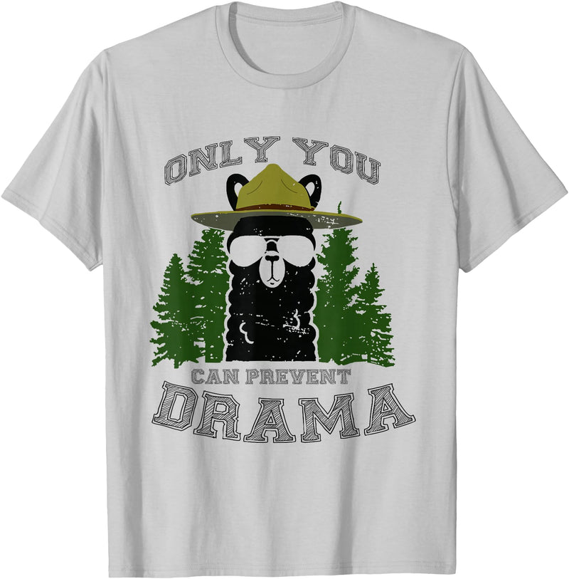 LaLa Designs Only You Can Prevent Drama Llama Forest Camping Smokey T-Shirt - Silver Grey